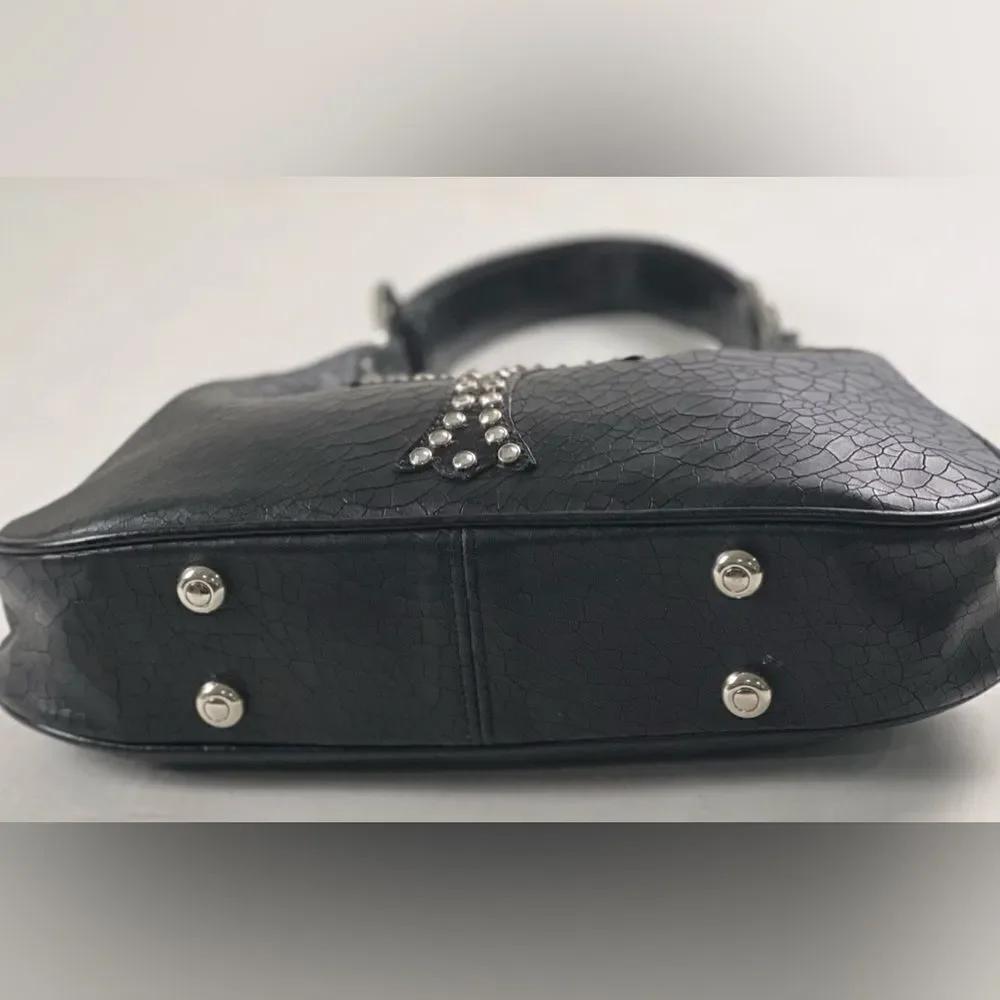 Raviani Black Leather Swarovski Crystal & Rivets Shoulder Bag